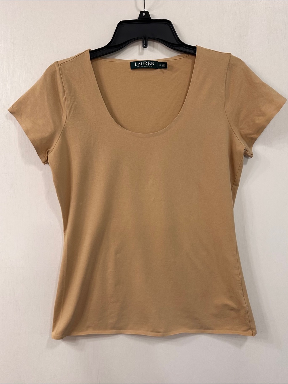 Lauren Ralph Lauren Women’s M Tan Soft Cotton Scoop Neck T-Shirt Short Sleeve